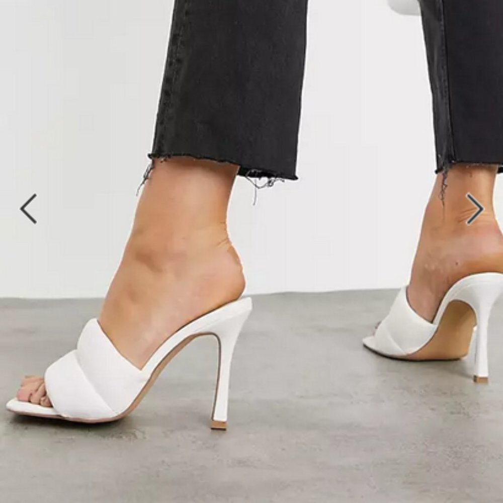 London Rebel super padded stiletto heel mules in white